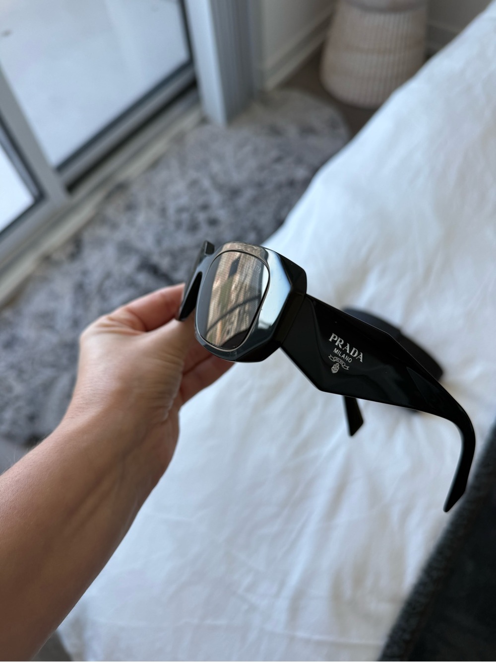 Prada Glossy Black Men's Rectangle Sunglasses